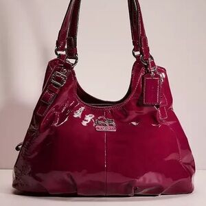 Coach Madison Maggie hobo shoulder bag in burgundy patent leather